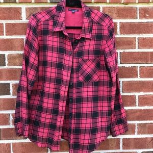 Red/black button down